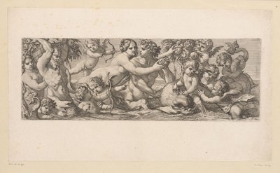 Bacchus with Satyr, Nereid, and Putti in the Water (series title: Mythological Figures by the Water) by François Bignon (attributed to)