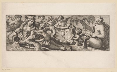 Putto with Burning and Pierced Heart by a Pair of Water Nymphs by François Bignon