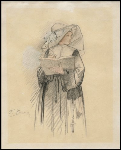 A Nun Holding a Book and Pen by François Bonvin