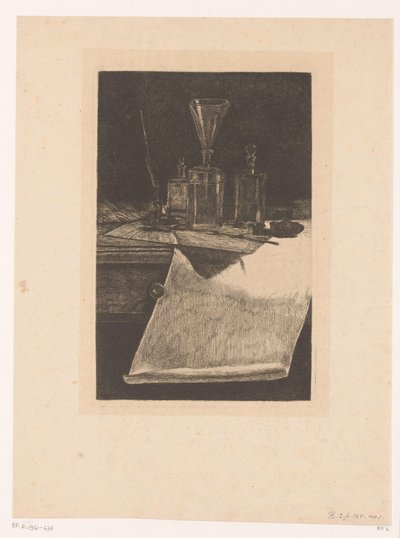 Still Life with Etching Instruments (series title: Six Etchings, Drawn and Engraved by F. Bonvin, Painter) by François Bonvin