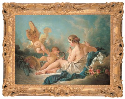 A Reclining Nymph Playing the Flute with Putti, Perhaps the Muse Euterpe by François Boucher