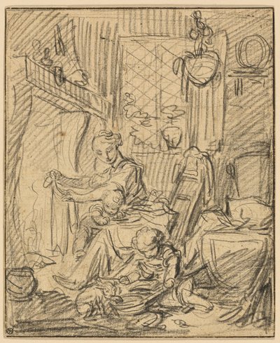 Domestic Scene: Mother with Two Small Children before a Mantelpiece by François Boucher