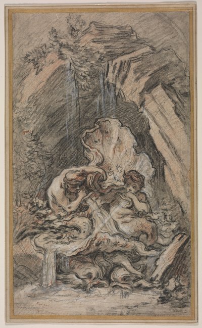 Fountain with Two Tritons Blowing Conch Shells by François Boucher