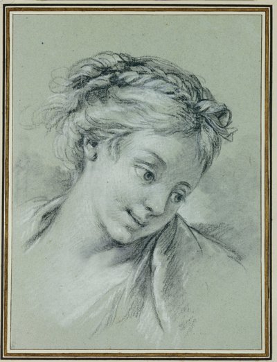 Head of a Girl Looking Down to the Right by François Boucher
