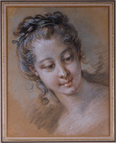 Head of a Young Girl, Looking Down to the Right by François Boucher