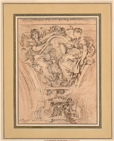 Spandrel Decoration: Fame and Truth Applauding Louis XV by François Boucher