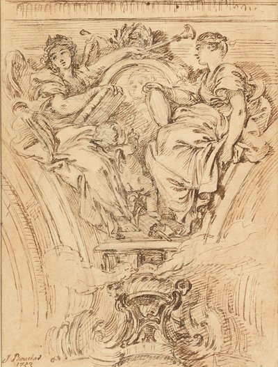 Spandrel Decoration: Fame and Truth Applauding Louis XV by François Boucher