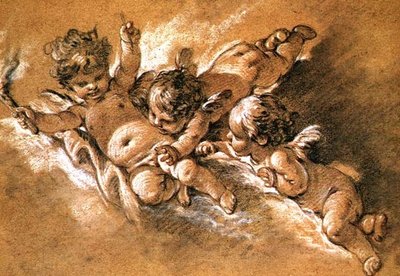 Three Putti in Clouds by François Boucher