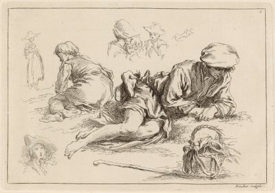 Figure Studies including Reclining Boy by François Boucher after Abraham Bloemaert