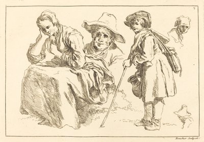 Figure Studies including Standing Boy Holding a Pitcher by François Boucher after Abraham Bloemaert