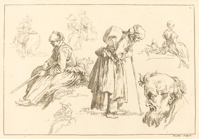 Figure Studies including Woman with a Kettle by François Boucher after Abraham Bloemaert