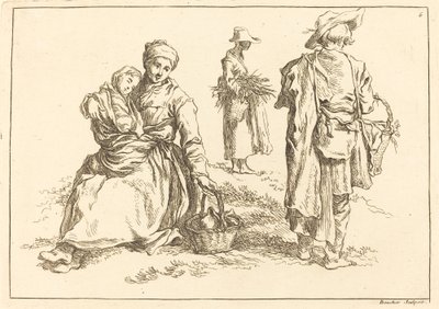 Seated Mother and Child, Two Standing Peasants by François Boucher after Abraham Bloemaert