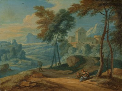 Wooded Italianate Landscape with Figures by François Boudewyns
