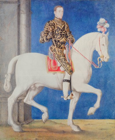 Equestrian Portrait Presumed to be Dauphin Henri II (1519-59) c.1543 by François Clouet