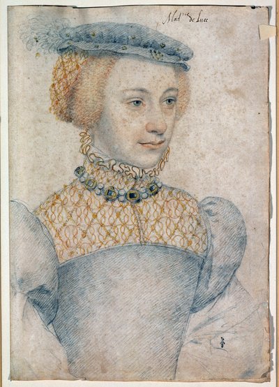 Portrait of Anne de Pisseleu, wife of Louis de Coesmes, Lord of Lucé. Drawing with black stone and blood by Francois Clouet by François Clouet