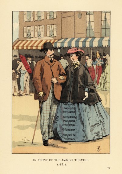 Fashionable Couple in Front of the Ambigu Theatre by François Courboin