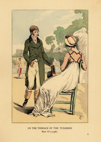 Fashionable Couple on the Terrace of the Tuileries, Paris, Year VI by François Courboin