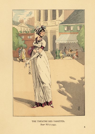 Fashionable Woman in Front of the Theatre des Varietes, Boulevard Montmartre, Year VII by François Courboin