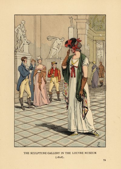 Fashionable Woman in the Sculpture Gallery in the Louvre Museum by François Courboin