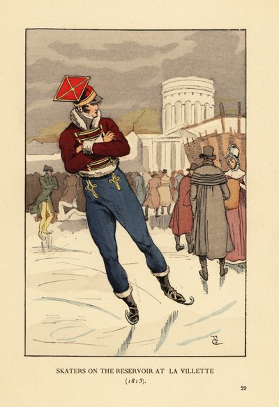 Lancer and Gentlemen Ice Skating on the Bassin de la Villette, Paris by François Courboin
