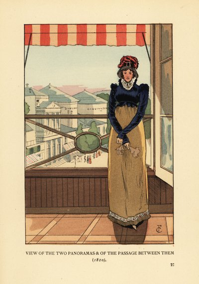 Woman at Window Overlooking the Panoramas and the Passage des Panoramas, on Boulevard Montmartre, Paris by François Courboin