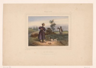 Huntress Reloading Gun After Shooting Two Partridges (The Double Shot) (Hunters with Guns) (Hunting with Guns) by François Grenier