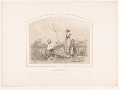 Boy Showing Lobster to a Woman and Child by a Stream by François Grenier