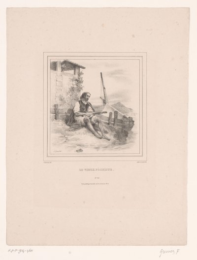Old Fisherman with Lute by the Water (title on object: The Old Fisherman) by François Grenier