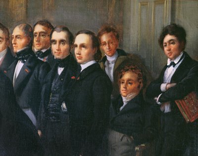 Lecture in the Foyer of the Comedie Francaise, 26 May 1828 (detail) by François Joseph Heim