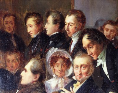 Lecture in the Foyer of the Comedie Francaise, 26 May 1828 (detail) by François Joseph Heim