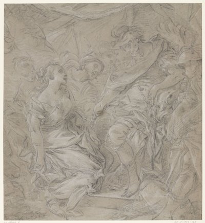 Young Woman Kneeling Before a Commander in His Tent (Scipio?) by François Le Moine (manner of)