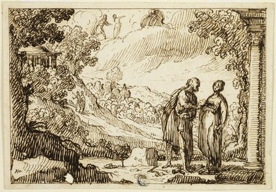 Unidentified Mythological Scene with Man and Woman Conversing in Classical Landscape by François Roëttiers