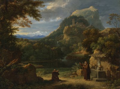 Saint Anthony of Padua Introducing Two Novices to Friars in a Mountainous Landscape by Francois Xavier Fabre