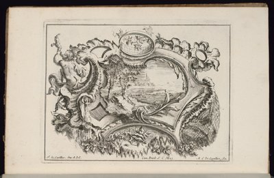 Cartouche with Putto Blowing Conch, Livre de Cartouches Irréguliers (Book of Irregular Cartouches) by François de Cuvilliés the Elder