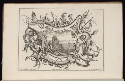 Cartouche with Young Tritons, Book of Irregular Cartouches by François de Cuvilliés the Elder