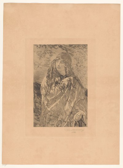 Young Woman with Floral Shawl by François de Meersman (signed by artist)