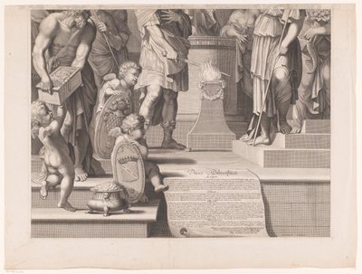 Mars Plunges His Sword into the Flames Before a Temple (Lower Part) by François de Poilly (I)