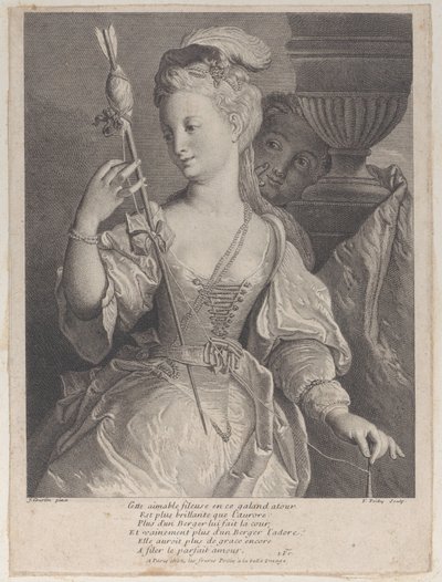 Young Woman Spinning Thread for an Arrow by François de Poilly