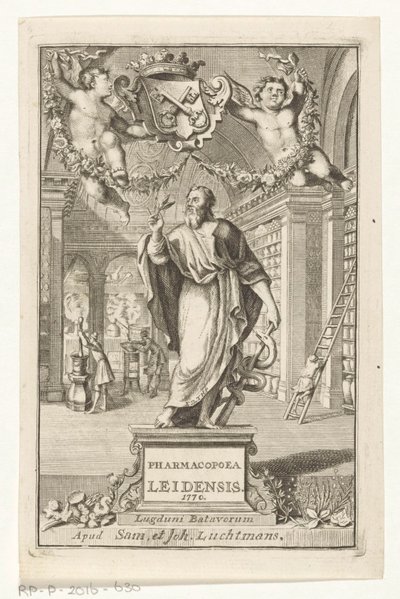 Asclepius (Title Page for: S.n., Pharmacopoea Leidensis, 1770) by François van Bleyswijck