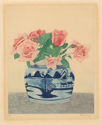 Pink Roses in a Ginger Pot with Chinese Decorations by Frans Everbag (signed by artist)