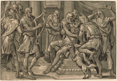 David Playing the Harp before Saul by Frans Floris I