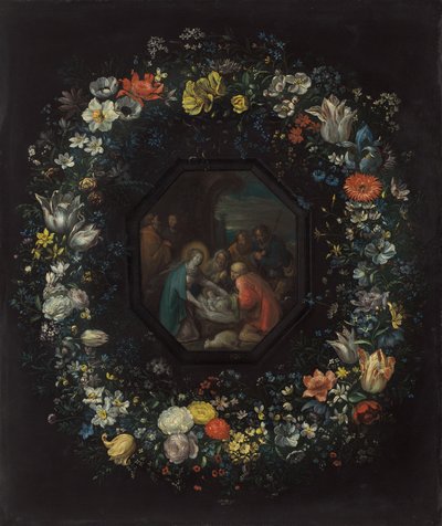 Garland of Flowers with Adoration of the Shepherds by Frans Francken the Younger and Master HDB
