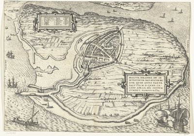 Map of the Island of Voorne and Plan of Brielle, 1572 by Frans Hogenberg