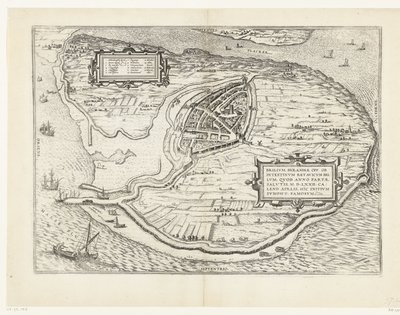 Map of the Island of Voorne and Plan of Brielle, 1572 by Frans Hogenberg