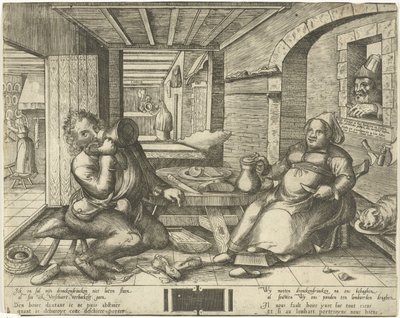 Shoemaker and His Wife Drinking Beer in a Room by Frans Hogenberg