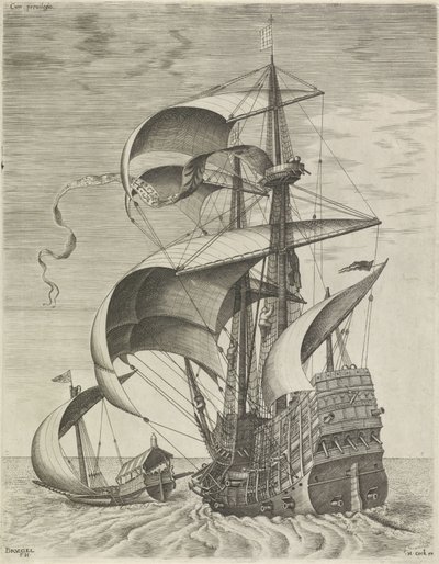 A Warship Accompanied by a Galley from Sailing Ships by Frans Huys