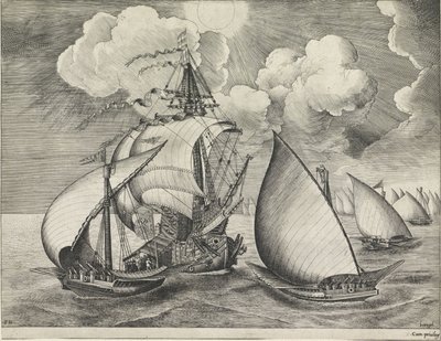 A Fleet of Armed Galleys Accompanied by a Warship (Sailing Ships) by Frans Huys