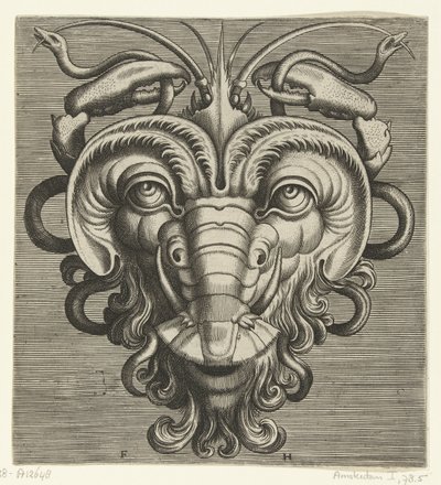 Mask with Two Lobster Claws Holding Snakes by Frans Huys