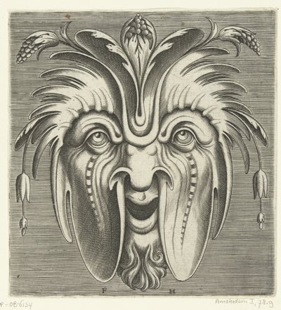 Mask with sagging cheeks and clusters of berries in the hair (series title) by Frans Huys