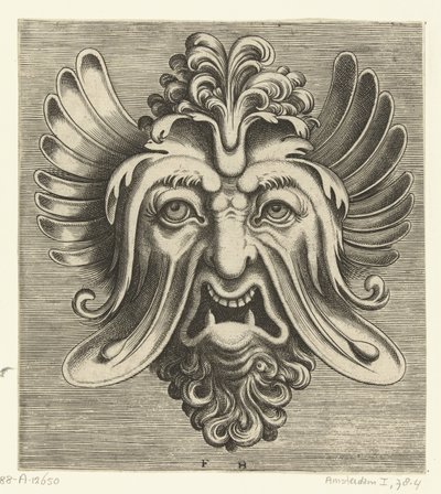 Mask with Sagging Cheeks, Two Pointed Lower Teeth, and a Tuft of Curls Resting on the Bridge of the Nose by Frans Huys